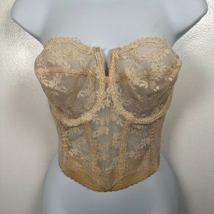Vintage Corset 34D Lace Young Smoothie Backless Beige Floral Underwire Polyester